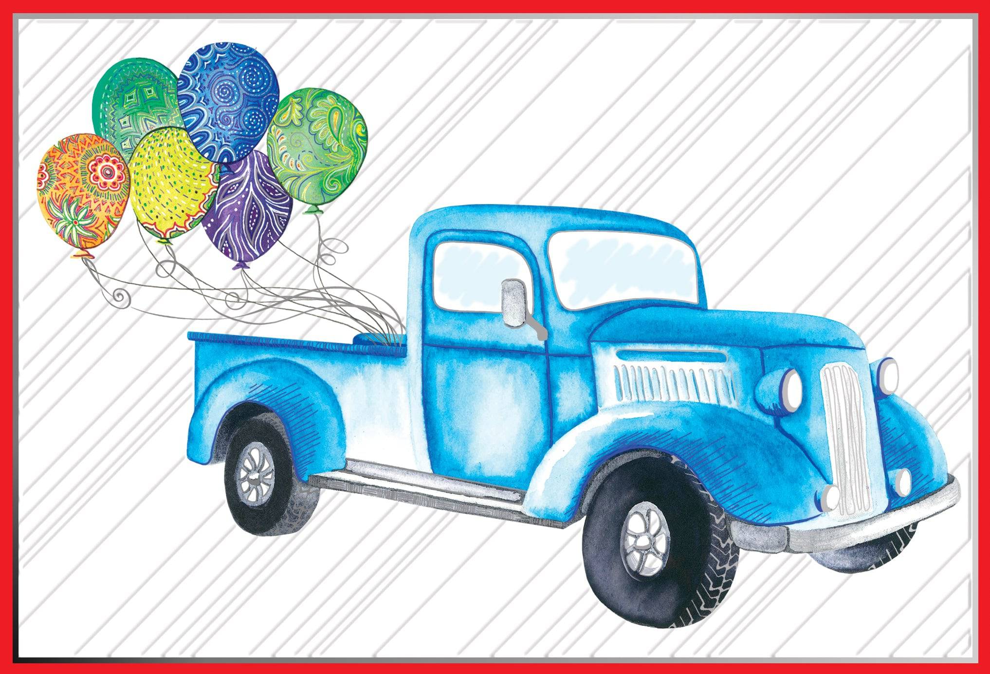 Blue truck birthday card from Pictura featuring a cheerful truck design, perfect for celebrating birthdays.